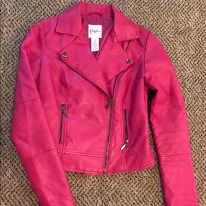 Hot pink pleather moto jacket